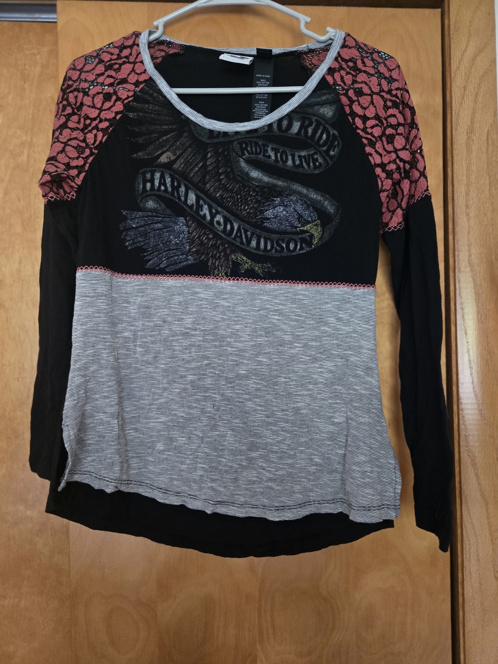 Harley-Davidson Women's Graphic Raglan Top - Black, Gray & Coral